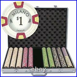 1,000 Ct Milano Poker Set 10g Casino Clay Chips with Aluminum Case, Playing