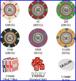 1,000 Ct the Mint Poker Set 13G Clay Composite Chips with Aluminum Case, Playi