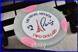 (100) $2 Dollar Las Vegas Paris Hotel & Casino Light Gray & Pink Clay Poker Chip