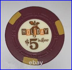 100 $5 Holiday in Reno H-mold Casino Poker Chips Vintage Clay Rare One Rack