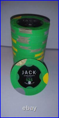 100 Jack Cincinnati Secondary $25 Real Clay Poker Chips Paulson REAL CASINO NEW