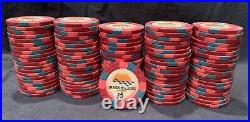 100 Red $5 Paulson Top Hat & Cane Clay Casino Poker Chips. Multiple Available