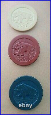 100 Vintage Antique Lucky Elephant Clay Embossed Poker Chip Good Luck Token