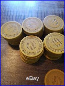 100 Vintage GBCH Monogram Clay Poker Chips 50 Cent Yellow