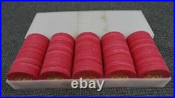 100 Vintage Paulson Top Hat Red Clay Poker Chips Starburst Both Sides withHolder