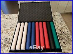 1000 8g Clay Poker Chips Set with Padded Metal Case 19x 15' 5 colors