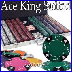1000 Ace King Suited Poker Chips Set with Aluminum Case Pick Colors