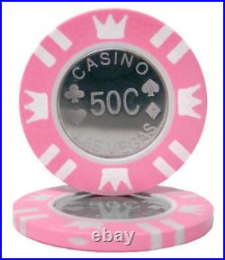 1000 Coin Inlay Poker Chips Set with Rolling Aluminum Case Pick Denominations