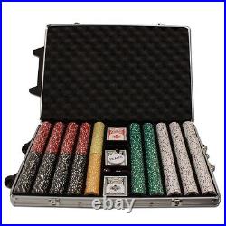 1000 Coin Inlay Poker Chips Set with Rolling Aluminum Case Pick Denominations