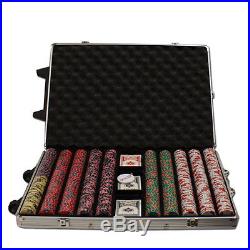 1000 Crown & Dice 14g Clay Poker Chips Set Rolling Aluminum Case Pick Chips