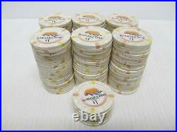 127 Paulson Top Hat & Cane White $1 Clay Poker ChipsHorizons Edge Casino8 gms