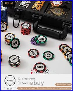 14 Gram Clay Poker Chip Set for Texas Hold'em, 500 Chips With Numbered Values