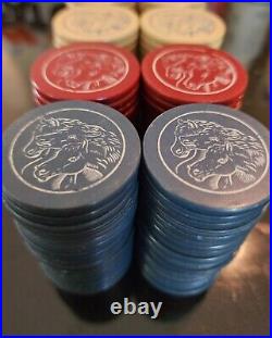 (152) Antique Clay Engraved Three Horses Casino Poker Gambling Chips! Rare