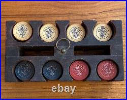 178 Antique Fleur De Lis Crown Clay Poker Chips Prince Of Wales Design And Caddy