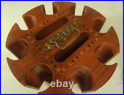 190 Antique Clay Engraved Flush Hand Poker Chips Wood inlay Rack Vintage