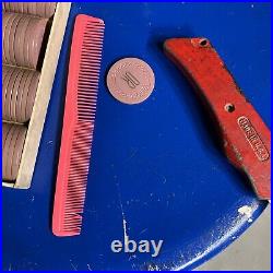 2 BOXES of Vintage Pink Lavender Clay Poker Chips monogram DR 200 chips