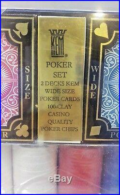 2 Decks KEM Poker Playing Cards & 100 Clay Casino Quailty Poker Chips New