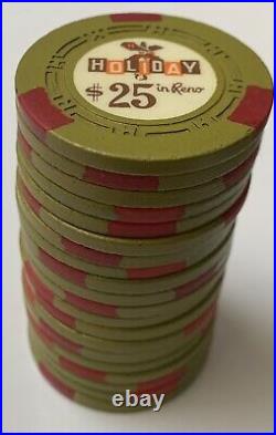 200 $25 Holiday in Reno H-mold Casino Poker Chips Vintage Clay Rare