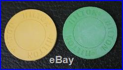 200 Rare Vintage Gambling Poker Clay Chips Set Hilton Casino Green Case & Yellow