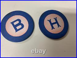 216 Antique Vintage CLay Poker Chips Monogrammed Inlaid B&H 4 Colors & Holder