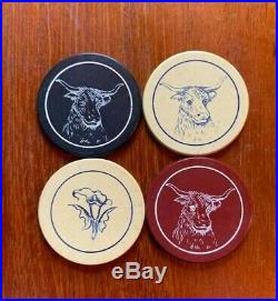 265 Antique Clay Poker Chips With Case Depicting Steers and Calla Lilies