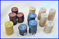 283 Antique Clay Spread Eagle & Shield Arrows Stars Poker Chips & Wooden Carrier