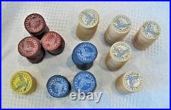 283 Antique Clay Spread Eagle & Shield Arrows Stars Poker Chips & Wooden Carrier