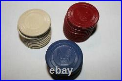 30 Vintage French Bull Dog Clay Poker Chips Collectibles