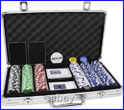 300 11.5 Gram Striped Poker Chip Set with 3 Dealer Buttons, 2 Decks of Cards, Ca