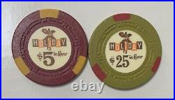 300 HOLIDAY IN RENO Casino Chips Rare Set H-mold $5s and $25s Poker, Clay