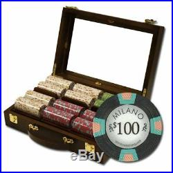 300ct. Milano Casino Clay 10g Poker Chip Set in Walnut Wooden Carry Case