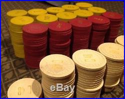 390 Vintage Clay Poker / Casino Chips Monogrammed. 25c $1.00 $5.00