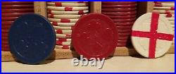 393 Vintage Clay Composite Poker Chips 4 Suits Design With Wooden Case
