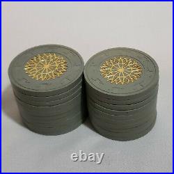 45 Paulson Gray Grey Greenwith Gold Starburst Clay Casino Poker Chips Top Hat Cane