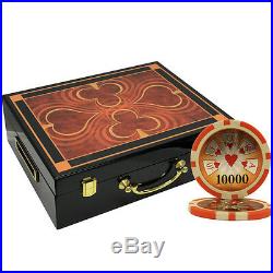500 14 G High Roller Clay Poker Chips Set High Gloss Wood Case
