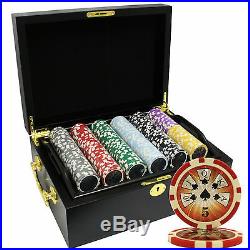 500 14g High Roller Clay Poker Chips Set Mahogany Case