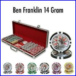 500 Ben Franklin Poker Chips Set with Black Aluminum Case Pick Denominations