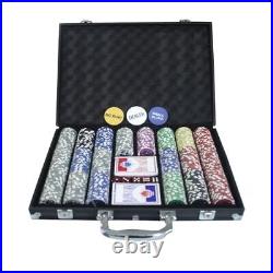 500 Clay Composite Poker Chips Set with Aluminum Case, Two Decks of Playing