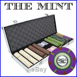 500 Count'The Mint' Poker Chips in Aluminum Carrying Case 13.5g Clay Composi
