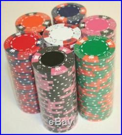 500 Crown & Dice 14g Clay Poker Chips Set with Black Aluminum Case Pick Chips