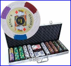 500 Kings Casino Poker Chips Set 14 Gram Clay Aluminum Case Playing Cards Game