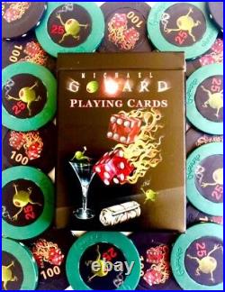 500 Michael Godard 12g Clay Casino Poker Chips + 2 Decks of Godard Cards