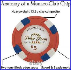 500 Monaco Club 13.5g Clay Poker Chips Set with Black Aluminum Case Pick Chips