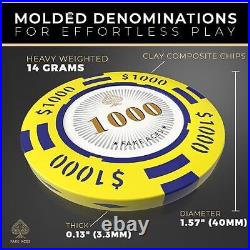 -500 Piece 14 Gram Clay Composite Poker Chip Set with Case. Premium Playing
