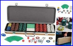 -500 Piece Poker Chip Set with Case 5x Dice. Premium Playing Cards. 14 Gram Clay