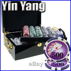 500 Yin Yang 13.5 Gram Casino Grade Clay Composite Poker Chips Blk Mahogany Case