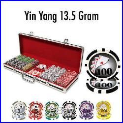 500 Yin Yang 13.5g Clay Poker Chips Set with Black Aluminum Case Pick Chips