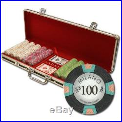 500ct. Milano Casino Clay 10g Poker Chip Set in Black Aluminum Metal Carry Case
