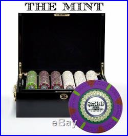 500ct. The Mint Clay Composite 13.5g Poker Chip Set in Black Mahogany Wood Case