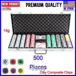 500pcs Las Vegas Poker Club Set 14g Clay Composite Chips with Aluminum Case PRO